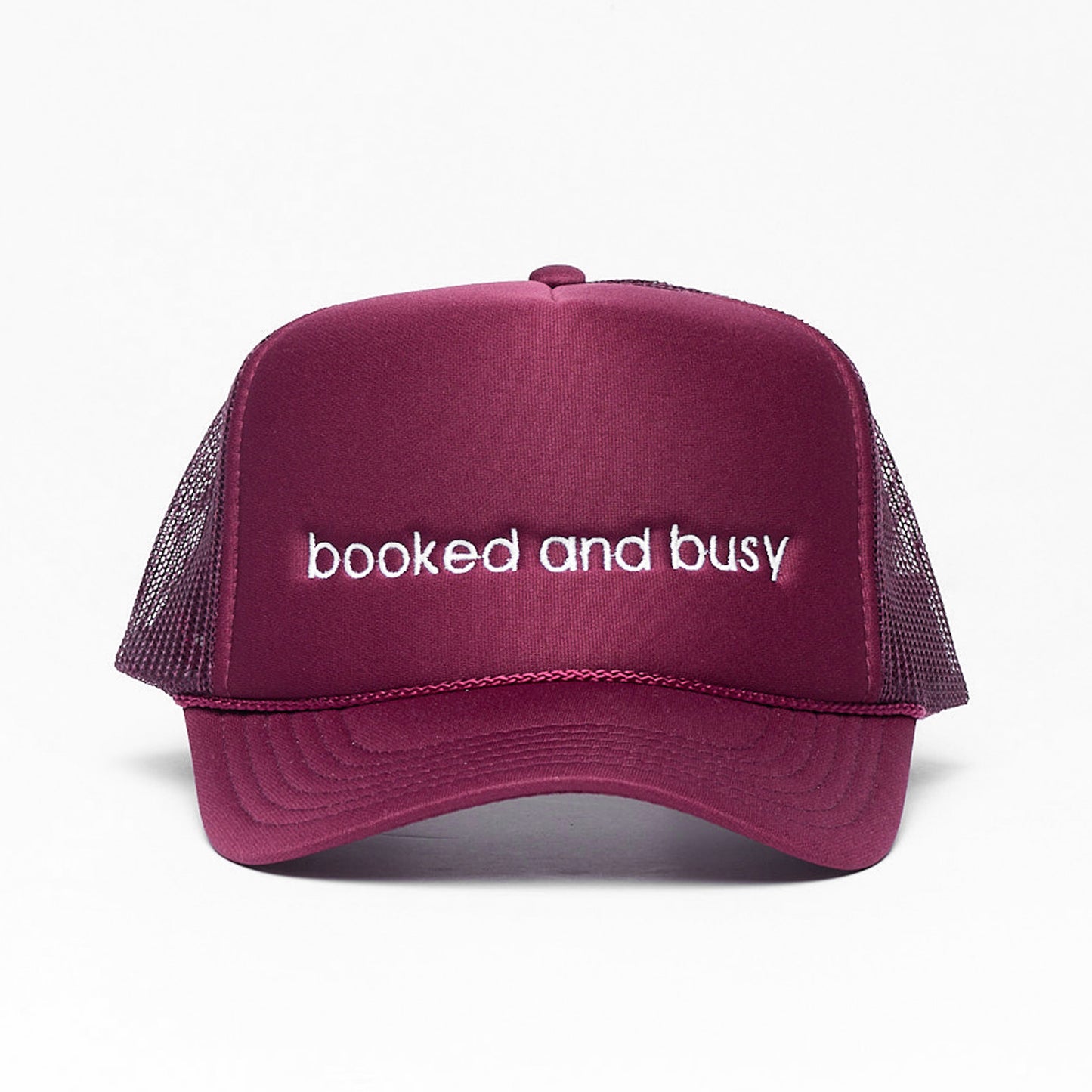 Booked and Busy Trucker Hat Burgundy