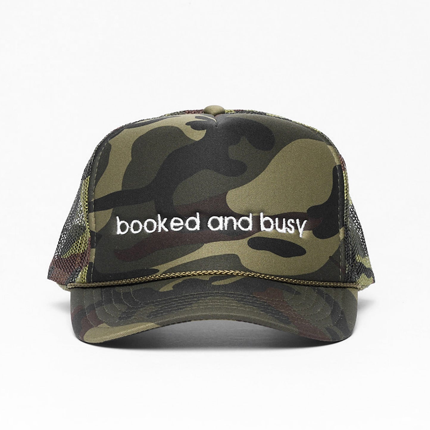 Booked and Busy Trucker Hat Camo