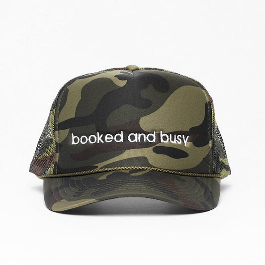 Booked and Busy Trucker Hat Camo