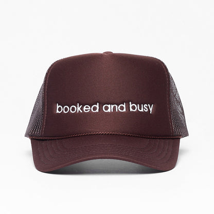 Booked and Busy Trucker Hat Brown