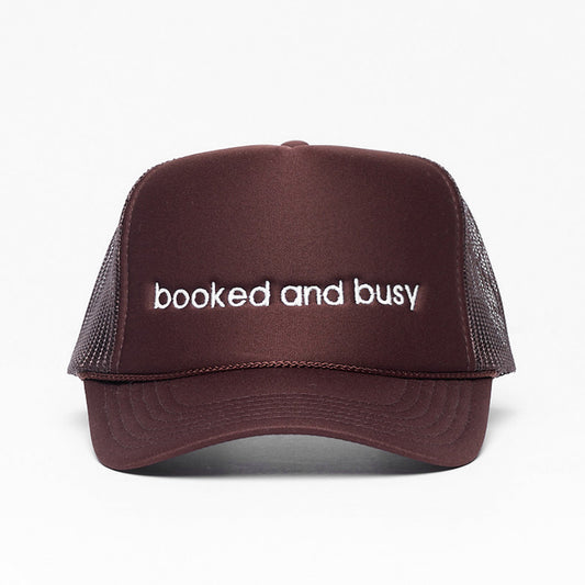 Booked and Busy Trucker Hat Brown